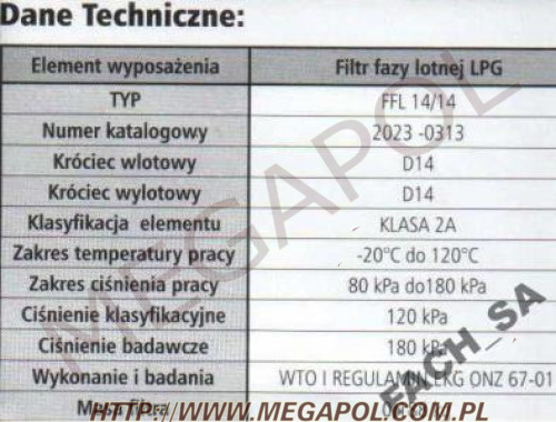 FILTRY DO LPG - Filtry Fazy Lotnej  -  - FFL Fach/14/14